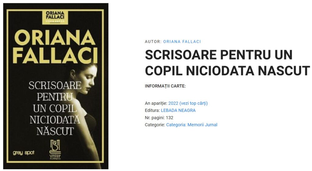 Scrisoarea pentru un copil niciodata nascut - Oriana Fallaci, Editura Lebada Neagra