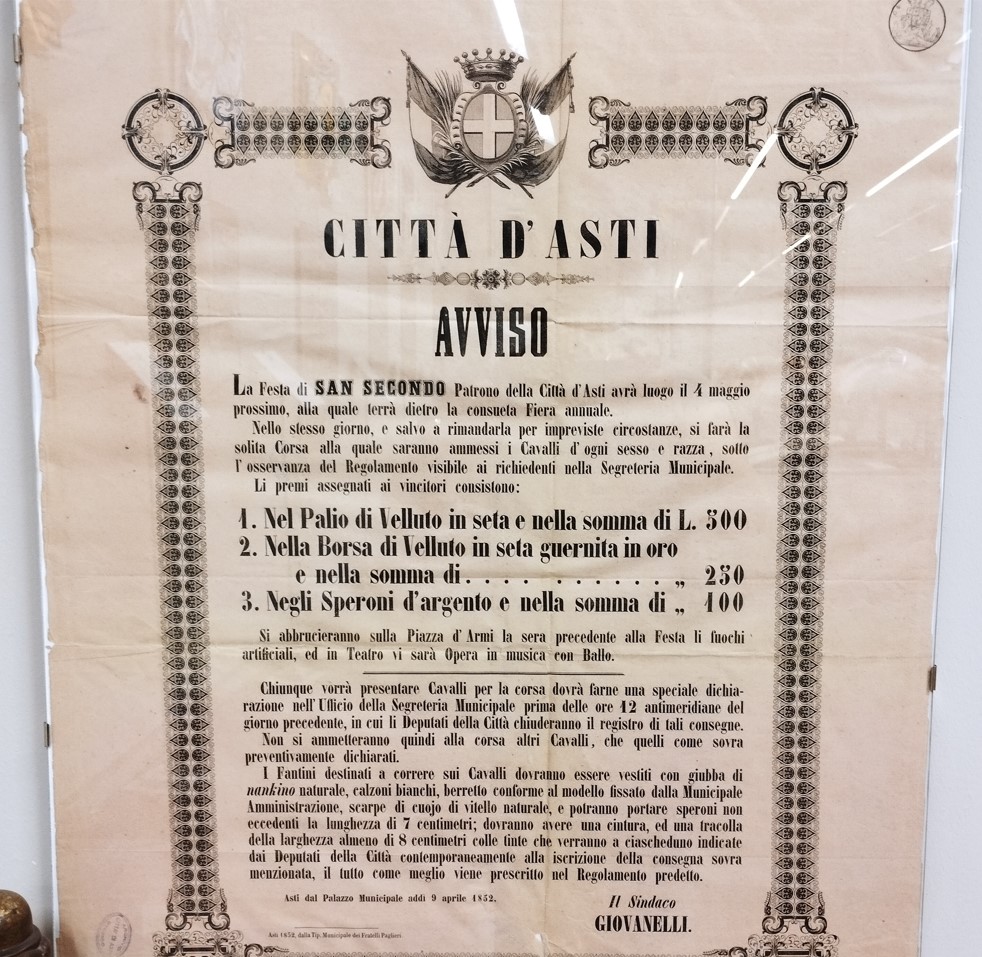 9 aprile 1852 Asti - il Sindaco Giovanell