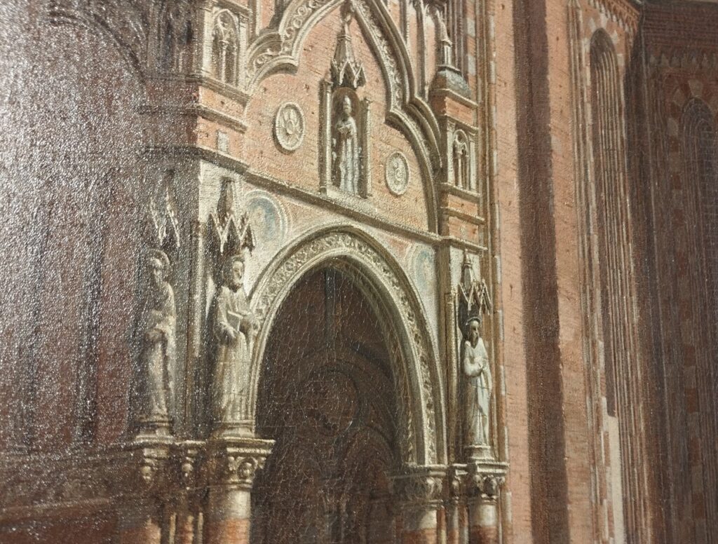 Giovanni Migliara (1785 - 1837) particolari dal quadro Veduta del lato sud Cattedrale di Asti 